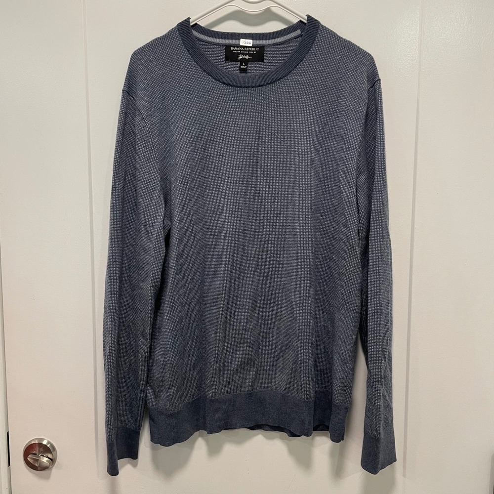 Banana Republic Mens Blue Italian Merino Wool Crewneck Sweater Large Baruffa